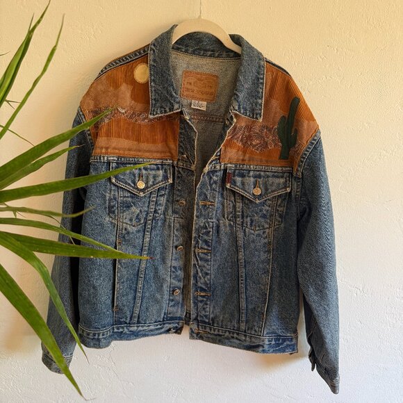 Et Vous Vintage 90s Heavyweight Denim Jacket with Southwestern / Western Quiltin - Picture 1 of 6